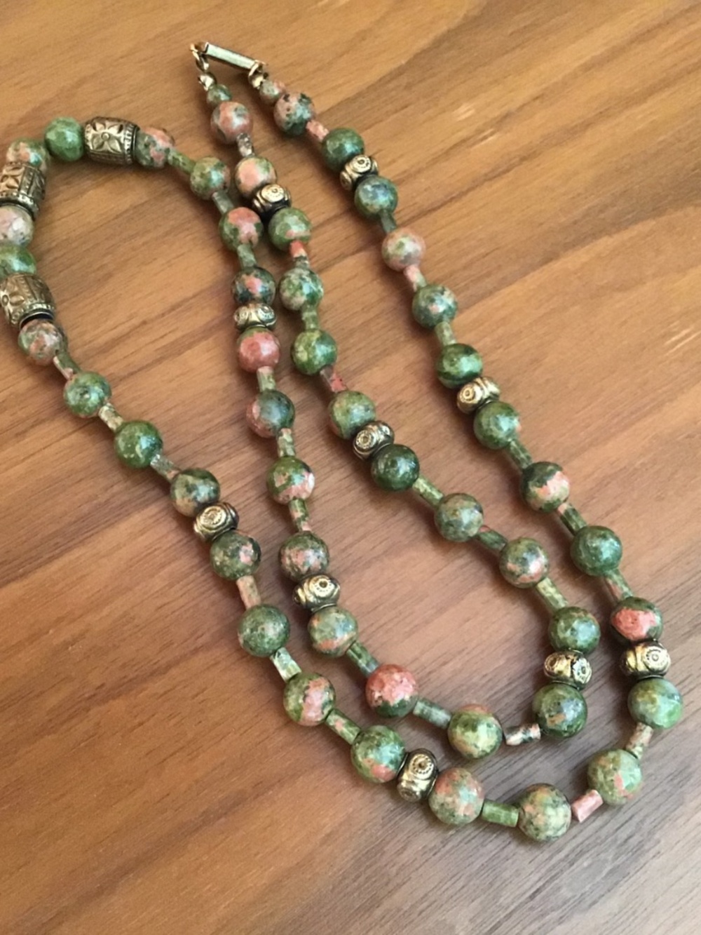 Vintage Unakite Natural Polished Bead Necklace & Earring Set Marbled Stones EUC - Picture 15 of 16